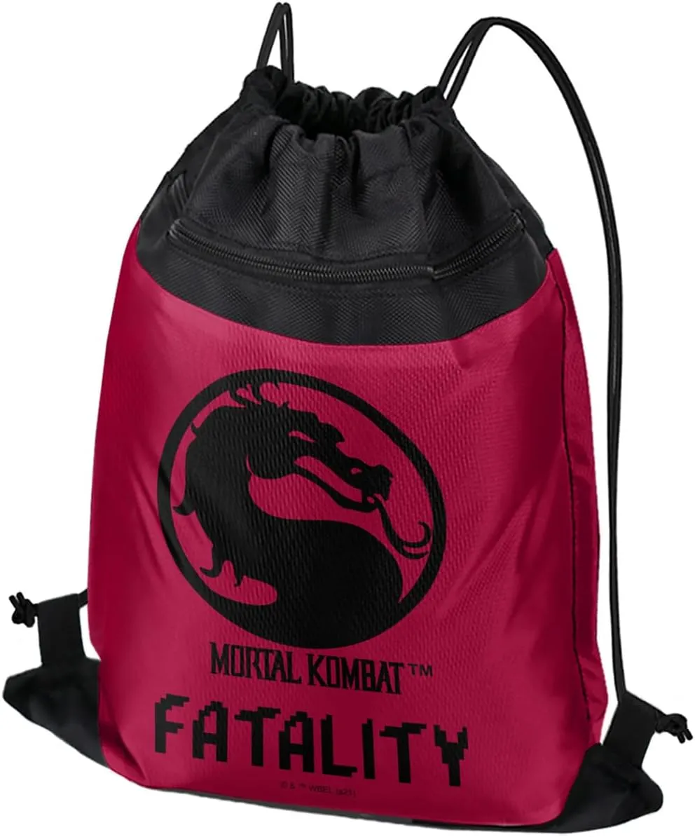 LOGOVISION Mortal Kombat Fatality Logo Drawstring Backpack Sports Bag Sackpack 17" x 13", Perfect for Gym, Yoga or Practice