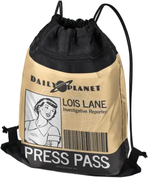 LOGOVISION Superman Lois Lane Press Pass Drawstring Backpack Sports Bag Sackpack 17" x 13", Perfect for Gym, Yoga or Practice
