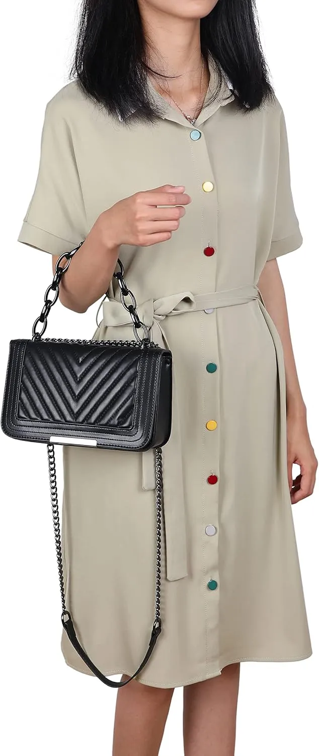 lola mae Crossbody Bags for Women Fashion Quilted Shoulder purse with Convertible Chain Strap Classic Satchel Handbag