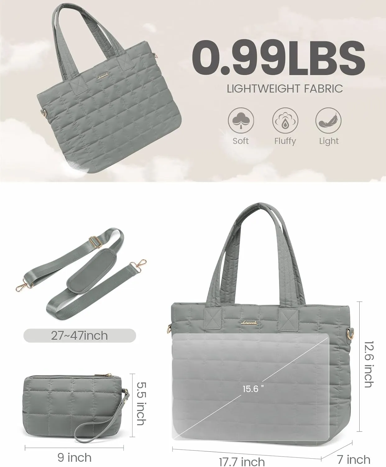 LOVEVOOK Tote Bag for Women, Large Puffer Tote Bag with Zipper Quilted Light Work Bag