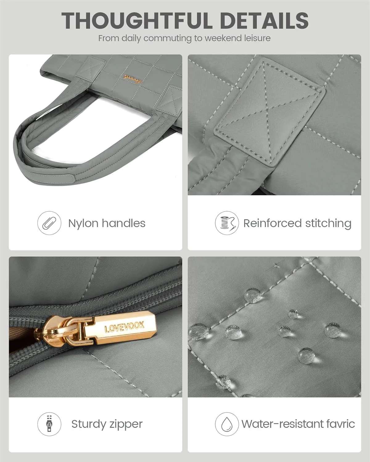 LOVEVOOK Tote Bag for Women, Large Puffer Tote Bag with Zipper Quilted Light Work Bag