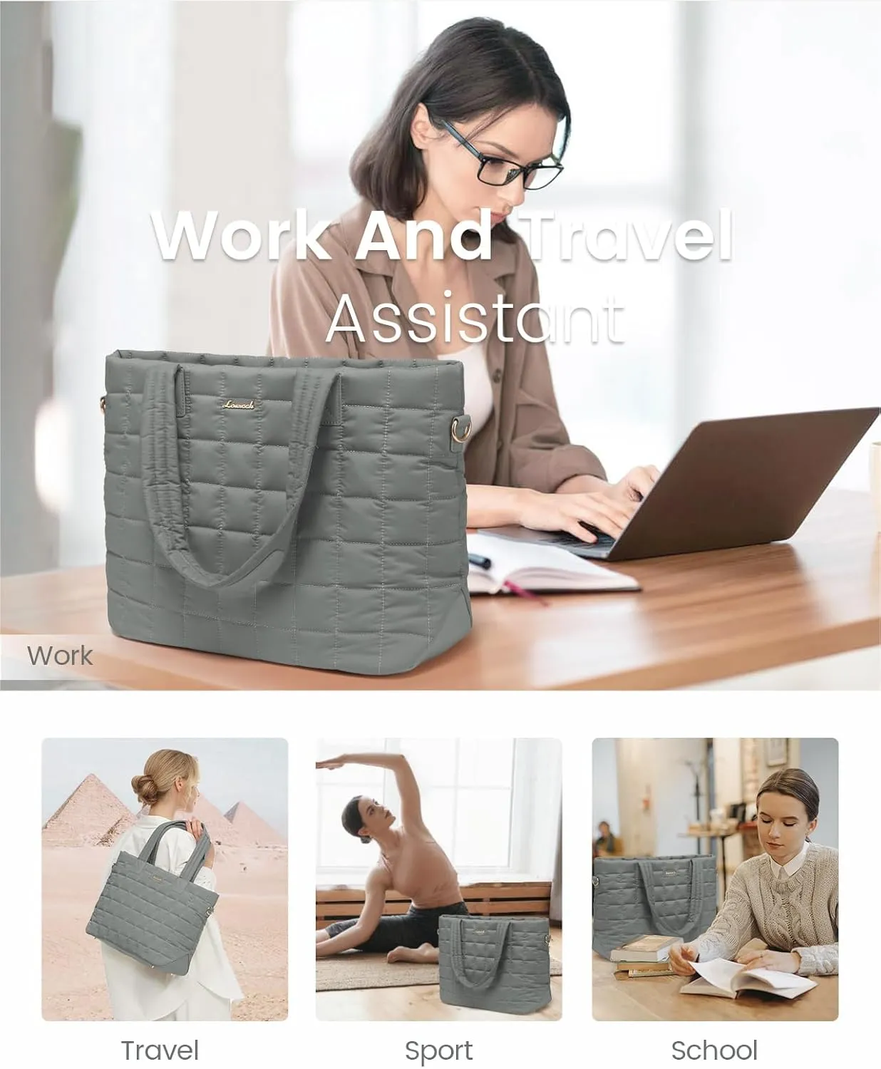 LOVEVOOK Tote Bag for Women, Large Puffer Tote Bag with Zipper Quilted Light Work Bag