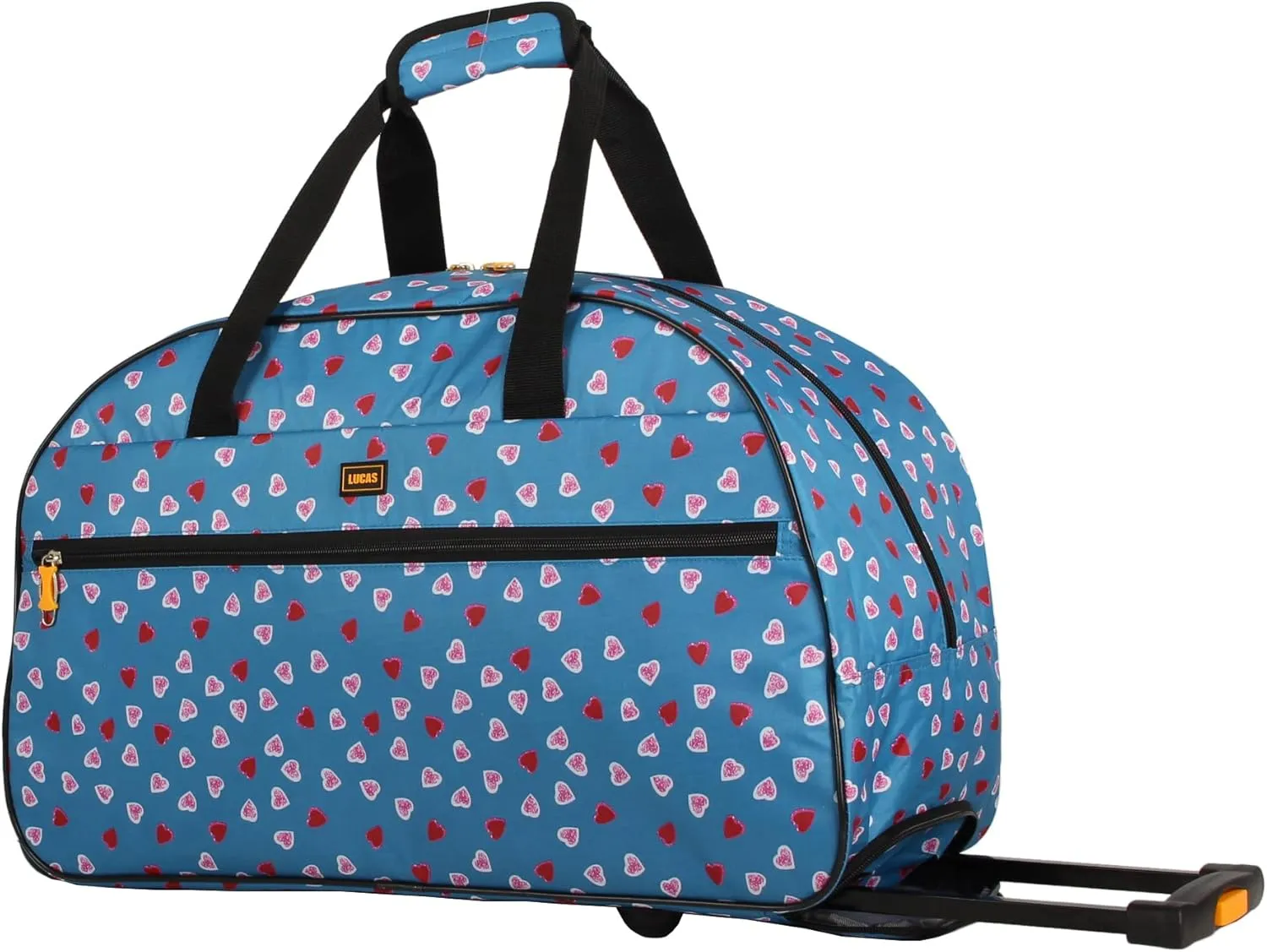 LUCAS Designer Carry On Luggage Collection - Lightweight Pattern 22 Inch Duffel Bag- Weekender Overnight Business Travel Suitcase with 2- Rolling Spinner Wheels (HEART FIELD BLUE, 22in)