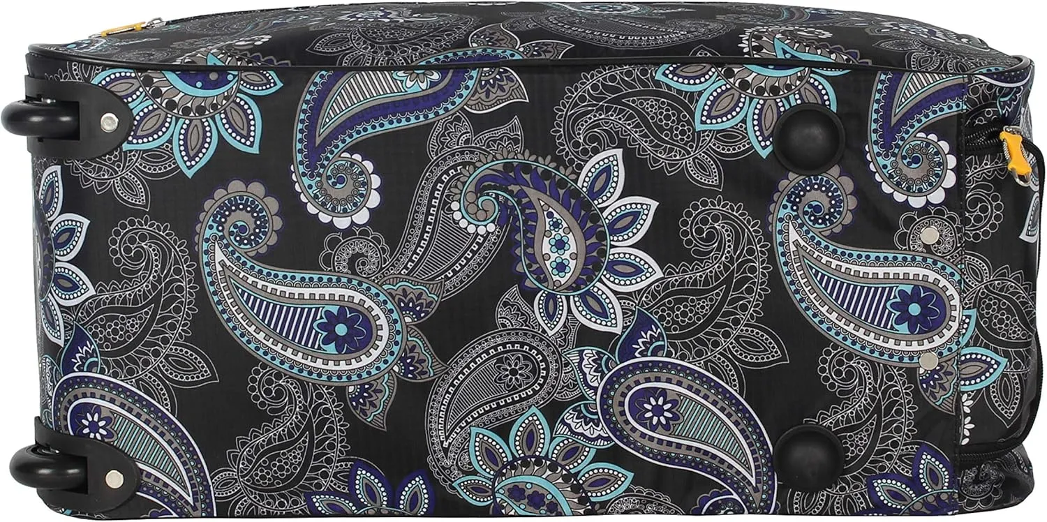 LUCAS Designer Carry On Luggage Collection - Lightweight Pattern 22 Inch Duffel Bag- Weekender Overnight Business Travel Suitcase with 2- Rolling Wheels (Paisley Peacock)