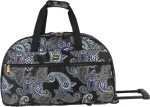 LUCAS Designer Carry On Luggage Collection - Lightweight Pattern 22 Inch Duffel Bag- Weekender Overnight Business Travel Suitcase with 2- Rolling Wheels (Paisley Peacock)