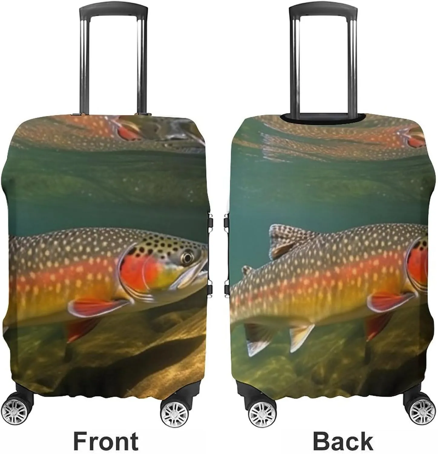Luggage Cover for Travel, Brook Trout Fly Fishing Fashion Luggage Covers, Washable Stretch Suitcases Protector Fits 19-32 Inch Luggage L