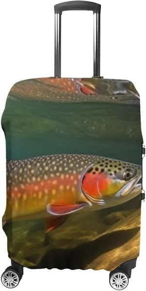Luggage Cover for Travel, Brook Trout Fly Fishing Fashion Luggage Covers, Washable Stretch Suitcases Protector Fits 19-32 Inch Luggage L