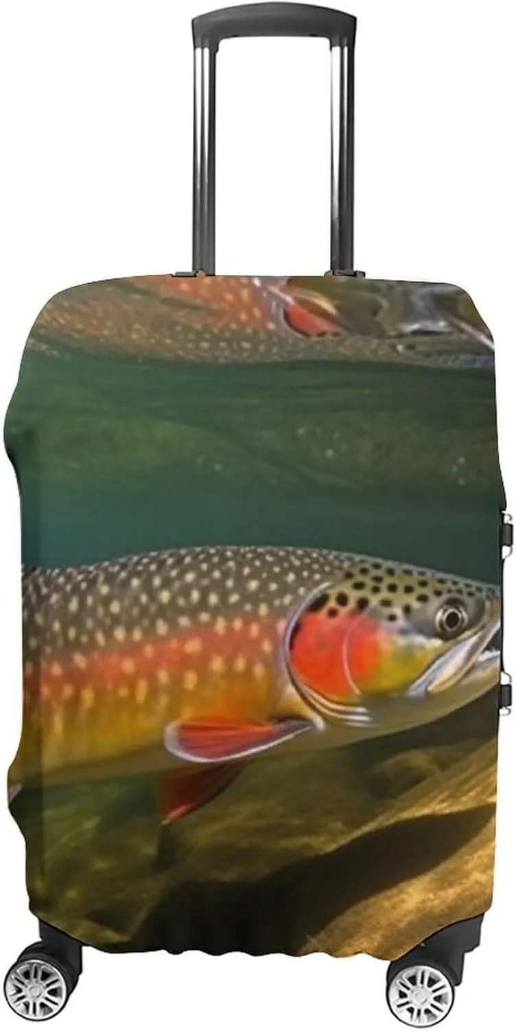 Luggage Cover for Travel, Brook Trout Fly Fishing Fashion Luggage Covers, Washable Stretch Suitcases Protector Fits 19-32 Inch Luggage S
