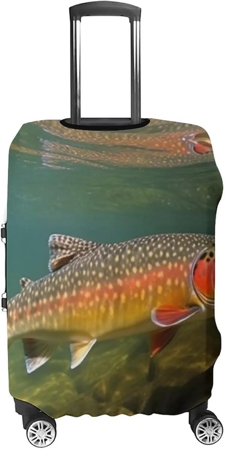 Luggage Cover for Travel, Brook Trout Fly Fishing Fashion Luggage Covers, Washable Stretch Suitcases Protector Fits 19-32 Inch Luggage S