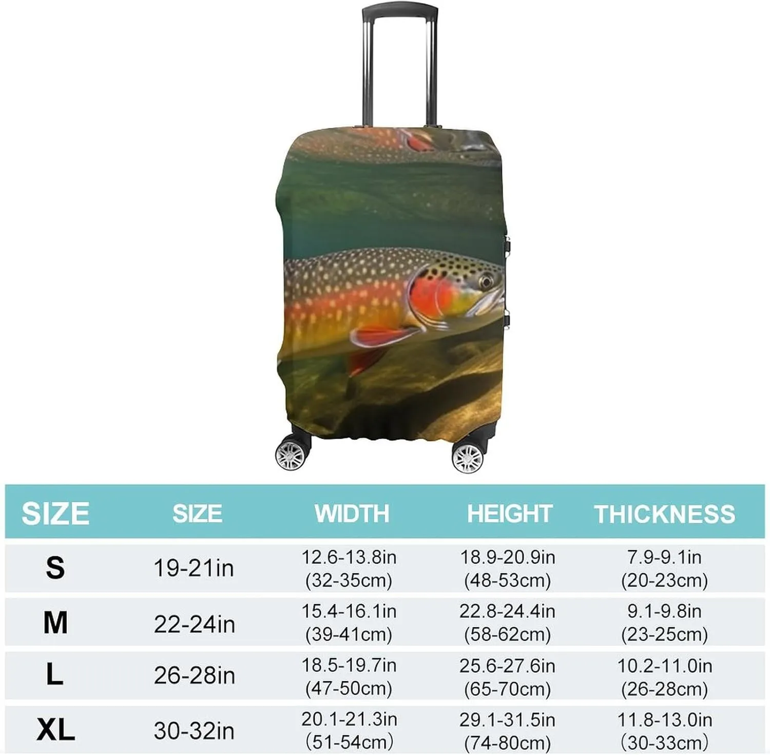 Luggage Cover for Travel, Brook Trout Fly Fishing Fashion Luggage Covers, Washable Stretch Suitcases Protector Fits 19-32 Inch Luggage S