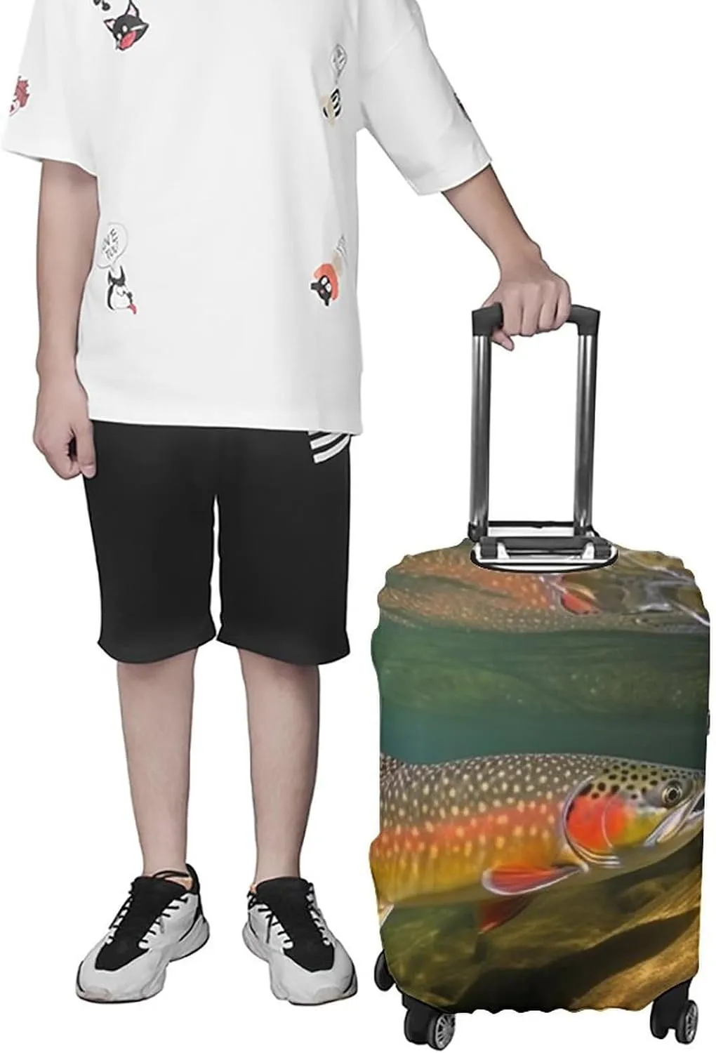 Luggage Cover for Travel, Brook Trout Fly Fishing Fashion Luggage Covers, Washable Stretch Suitcases Protector Fits 19-32 Inch Luggage S