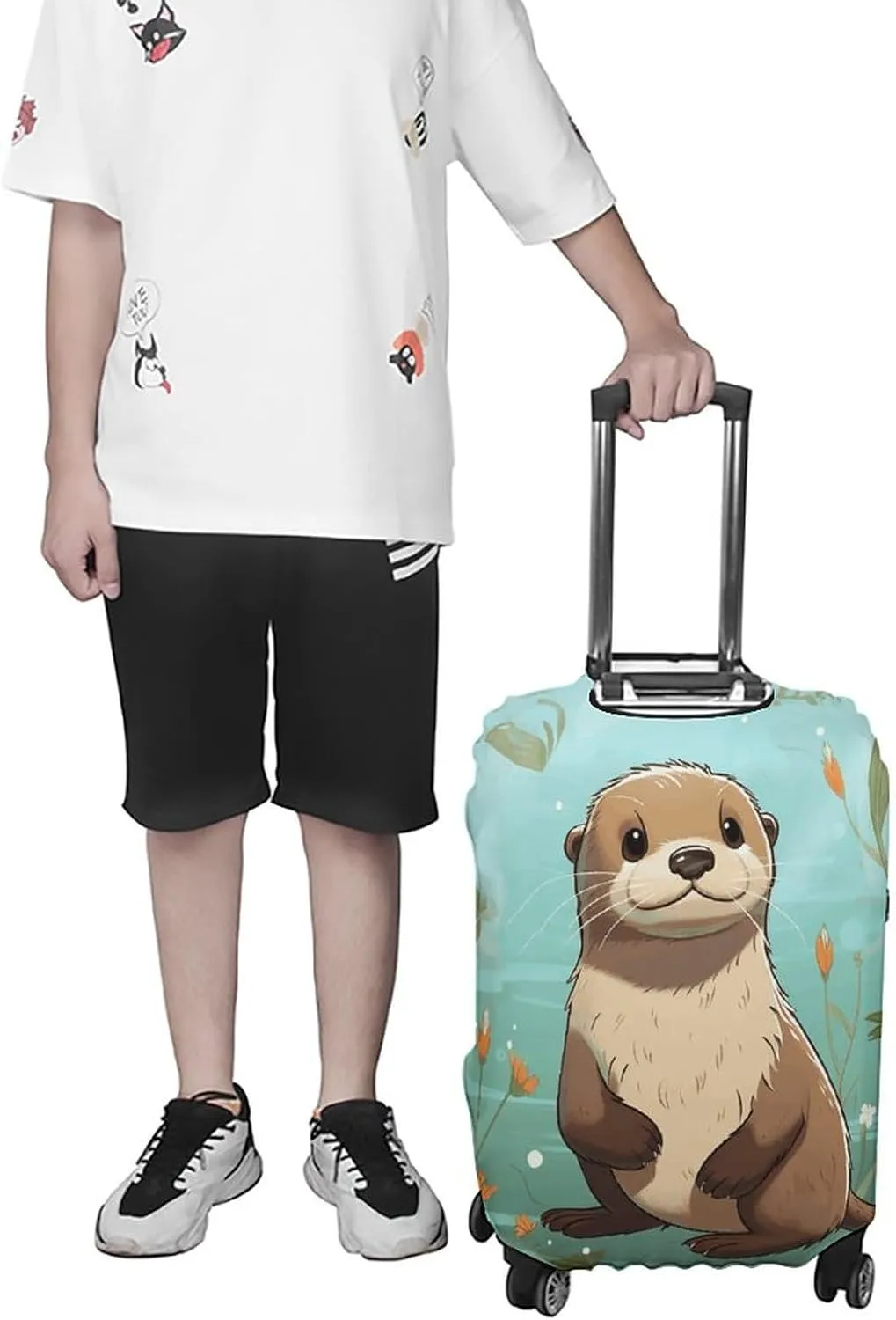 Luggage Cover for Travel, Cartoon Cute Otter Fashion Luggage Covers, Washable Stretch Suitcases Protector Fits 19-32 Inch Luggage L