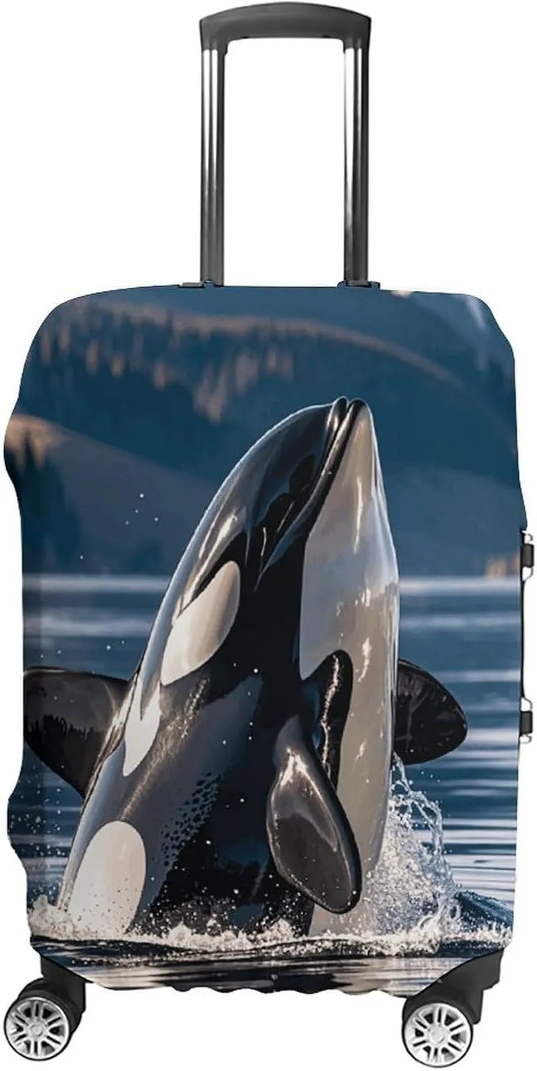 Luggage Cover for Travel, Orca Killer Whale Fashion Luggage Covers, Washable Stretch Suitcases Protector Fits 19-32 Inch Luggage XL