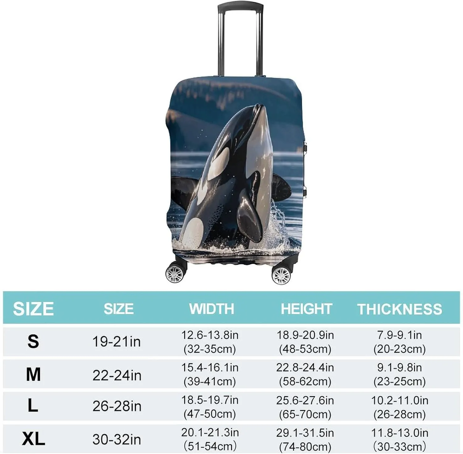 Luggage Cover for Travel, Orca Killer Whale Fashion Luggage Covers, Washable Stretch Suitcases Protector Fits 19-32 Inch Luggage XL