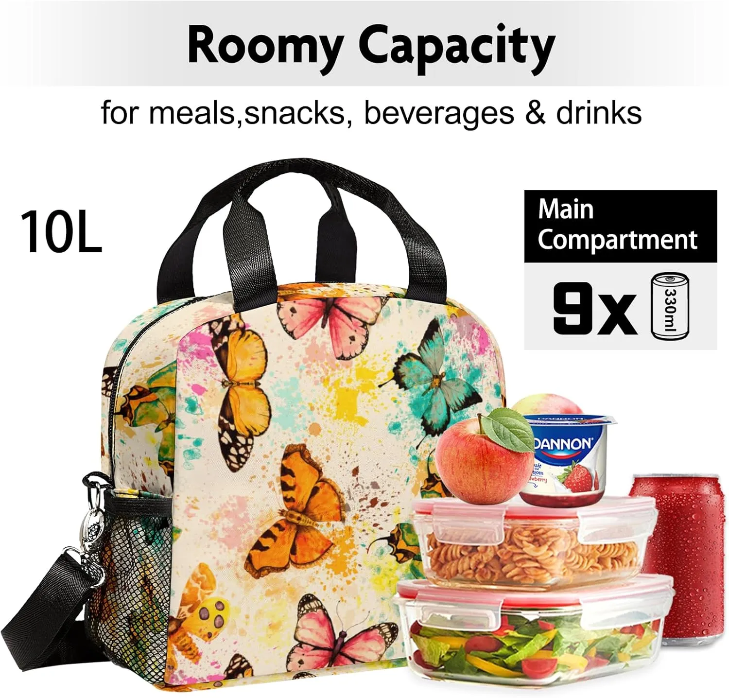 Lunch Bag for Women, Butterfly Lunch Bags Insulated Lunch Box With Adjustable Shoulder for Girls kids,Reusable Small Cheetah Lunch Tote Bags for Work School