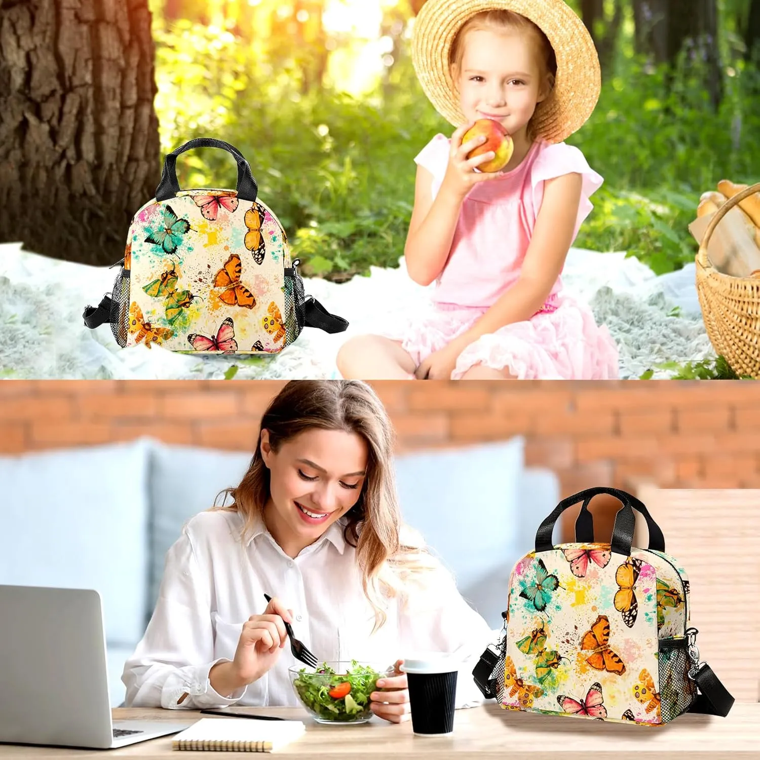 Lunch Bag for Women, Butterfly Lunch Bags Insulated Lunch Box With Adjustable Shoulder for Girls kids,Reusable Small Cheetah Lunch Tote Bags for Work School