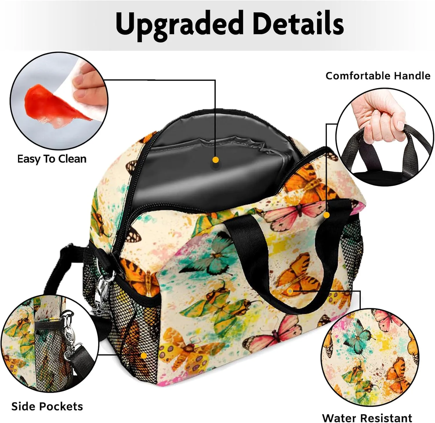 Lunch Bag for Women, Butterfly Lunch Bags Insulated Lunch Box With Adjustable Shoulder for Girls kids,Reusable Small Cheetah Lunch Tote Bags for Work School