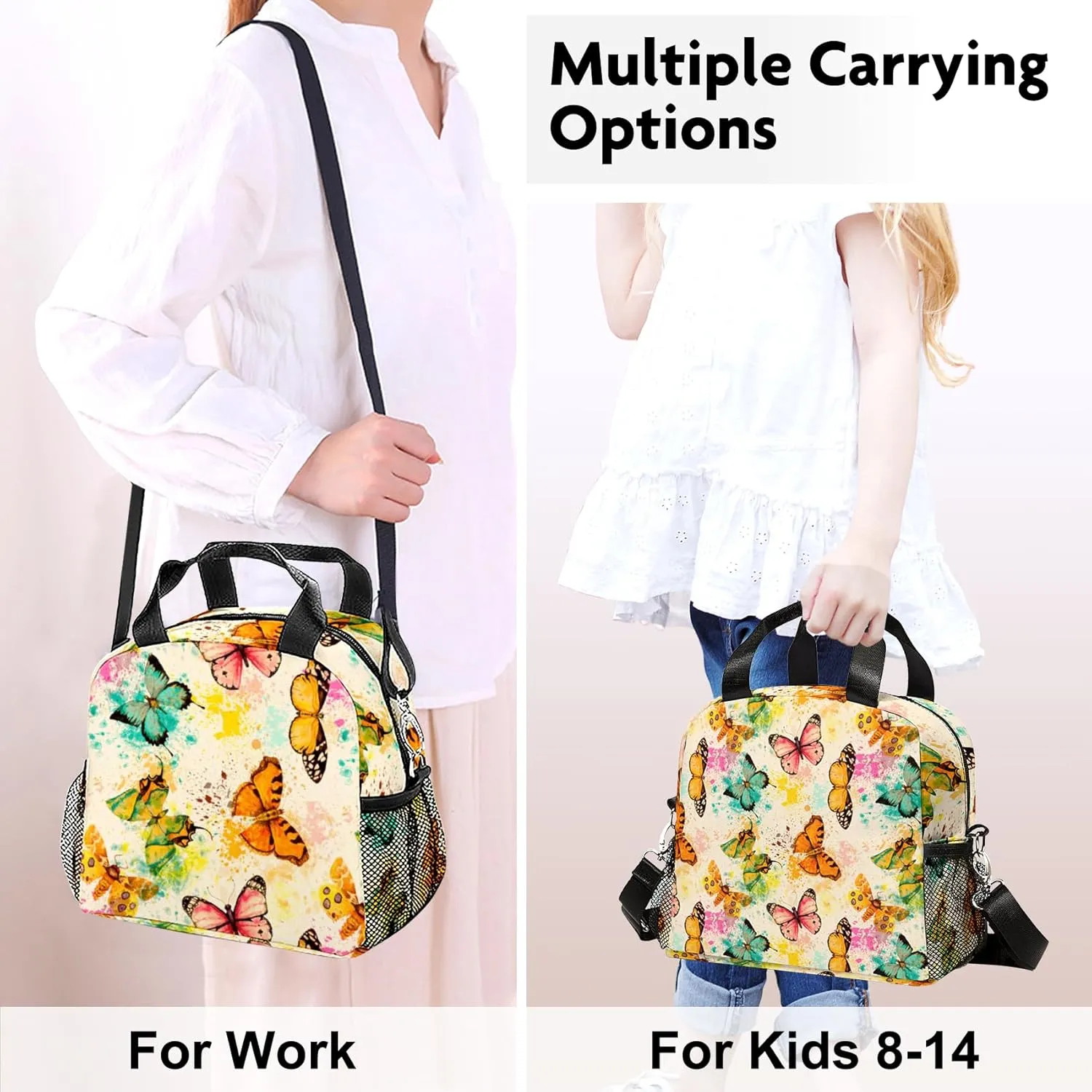Lunch Bag for Women, Butterfly Lunch Bags Insulated Lunch Box With Adjustable Shoulder for Girls kids,Reusable Small Cheetah Lunch Tote Bags for Work School