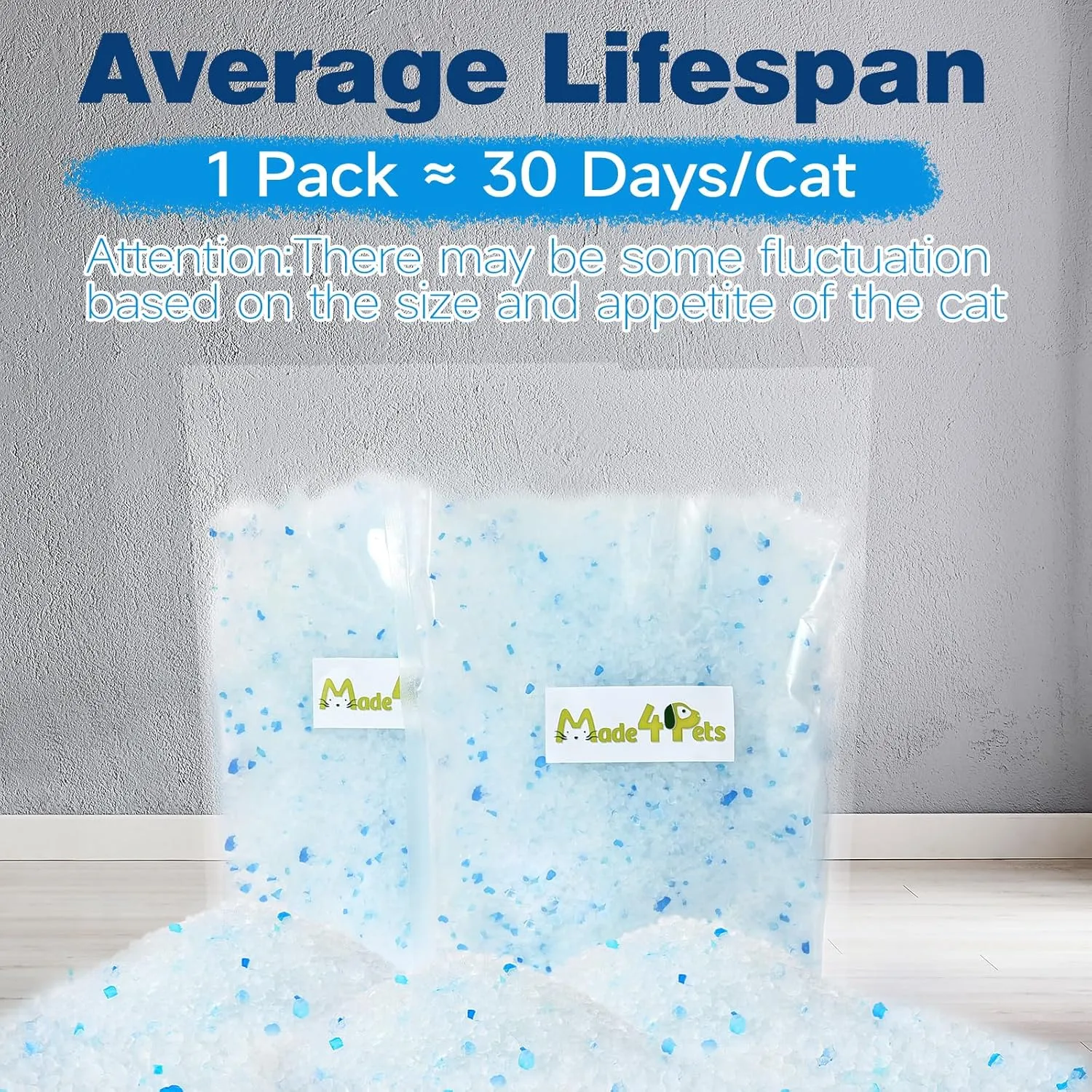 Made4Pets Cat Litter Crystals Kitty Litter Odor Control Crystal Litter Non Clumping No scooping Low Dust, Low Tracking, Lightweight, Dehydrates Waste,– 25.8 lbs (6 x 4.3 lb Packs)