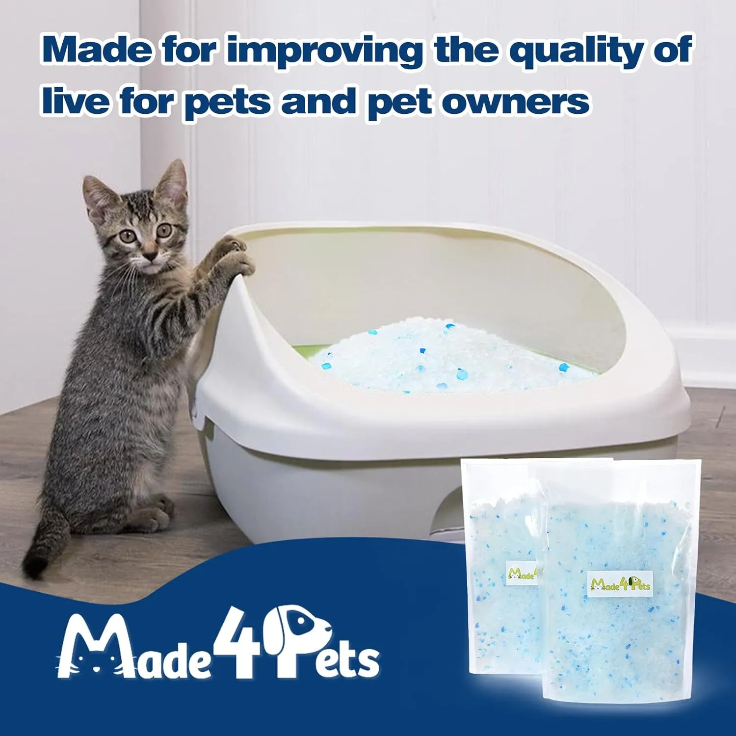 Made4Pets Cat Litter Crystals Kitty Litter Odor Control Crystal Litter Non Clumping No scooping Low Dust, Low Tracking, Lightweight, Dehydrates Waste,– 25.8 lbs (6 x 4.3 lb Packs)