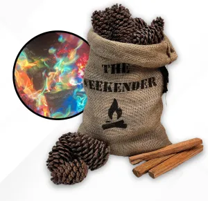 Magic Cones The Weekender Bundle-30 Color-Changing Pine Cones & Fatwood Firestarter Sticks – Perfect for Family Campfires, Bonfires, and Backyard Gatherings – USA-Made, and Fun Fire Enhancer Set