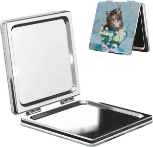 Maine Coon Kitten Cat Cup Women Small Pocket Mirror Travel Cosmetic Mirror Folding Handheld Makeup Mirror