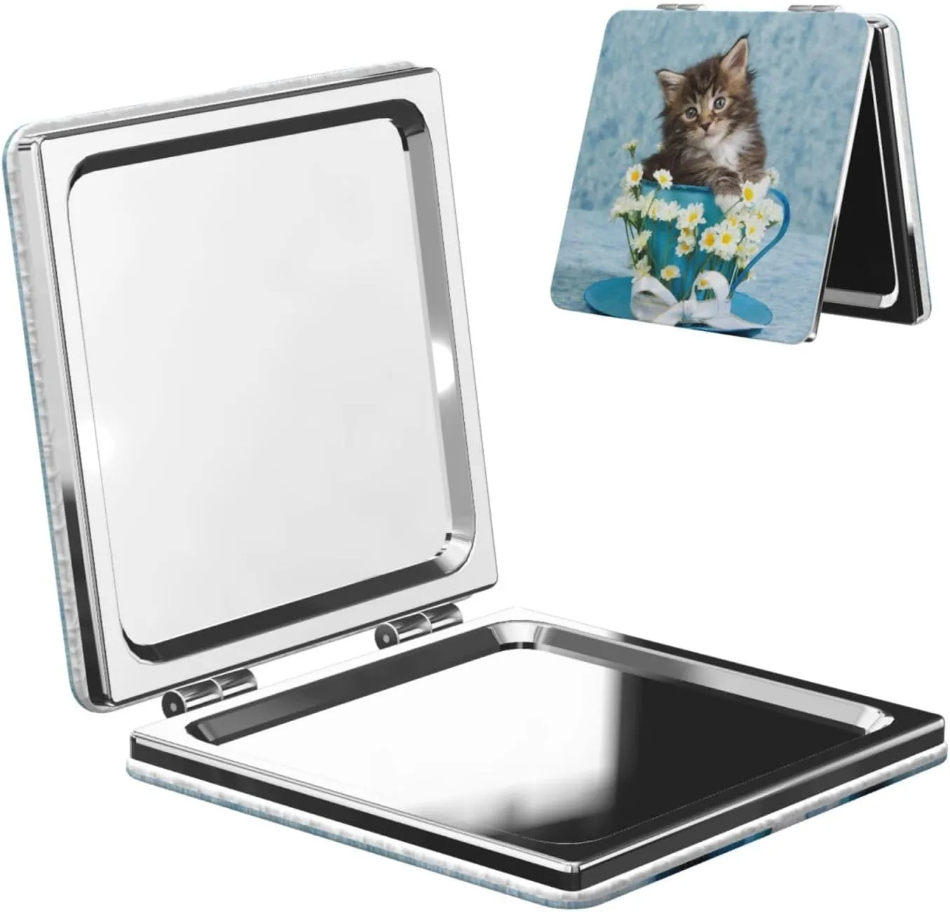 Maine Coon Kitten Cat Cup Women Small Pocket Mirror Travel Cosmetic Mirror Folding Handheld Makeup Mirror