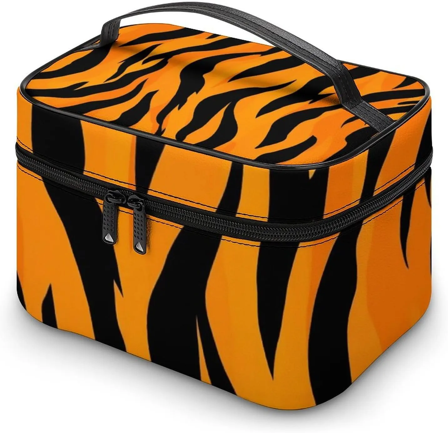 Make Up Bags Animal Print Tiger Stripe Cosmetics Organizer Case for Women, Travel Toiletry Brushes Storage Bag with Carry Handle