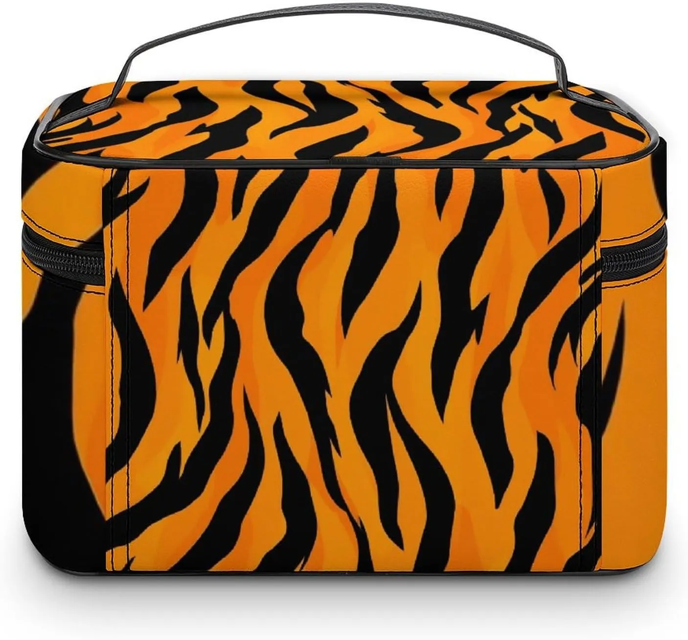 Make Up Bags Animal Print Tiger Stripe Cosmetics Organizer Case for Women, Travel Toiletry Brushes Storage Bag with Carry Handle