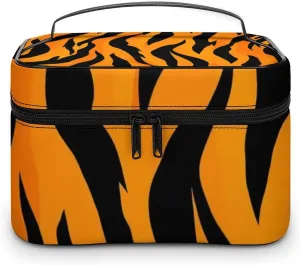 Make Up Bags Animal Print Tiger Stripe Cosmetics Organizer Case for Women, Travel Toiletry Brushes Storage Bag with Carry Handle