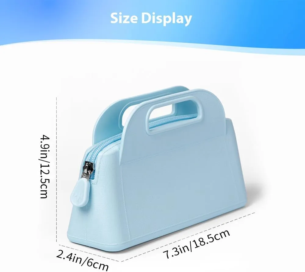 Makeup Bag Cosmetic Traveling Bag Organizer Cute Toiletry Bag for Women Waterproof Portable Beauty Pouch Silicone Material (Blue)