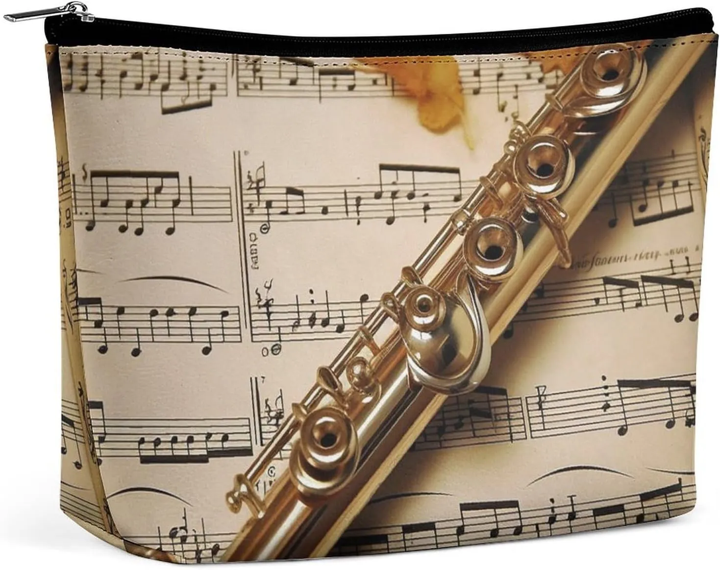 Makeup Bag Flute Music Printed Small Travel Cosmetic Bag for Women Water-Resistant Portable Cosmetic Pouch Toiletry Bag
