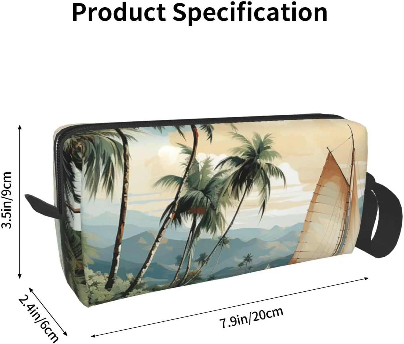 Makeup Bag for Women Palm trees and sailing boats Large Capacity Cosmetic Bags Portable Toiletry Bag Travel Storage