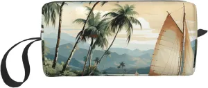 Makeup Bag for Women Palm trees and sailing boats Large Capacity Cosmetic Bags Portable Toiletry Bag Travel Storage