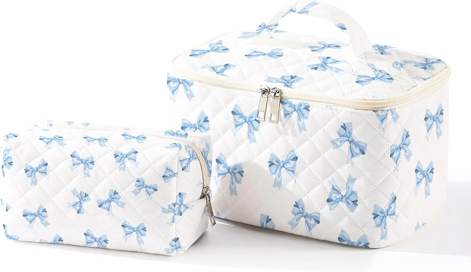 Makeup Bag For Women,Travel Toiletry Organizer,Cute Quilted Cotton Cosmetic Pouch,Portable Make Up Bags For Friendship Gift 2Pack