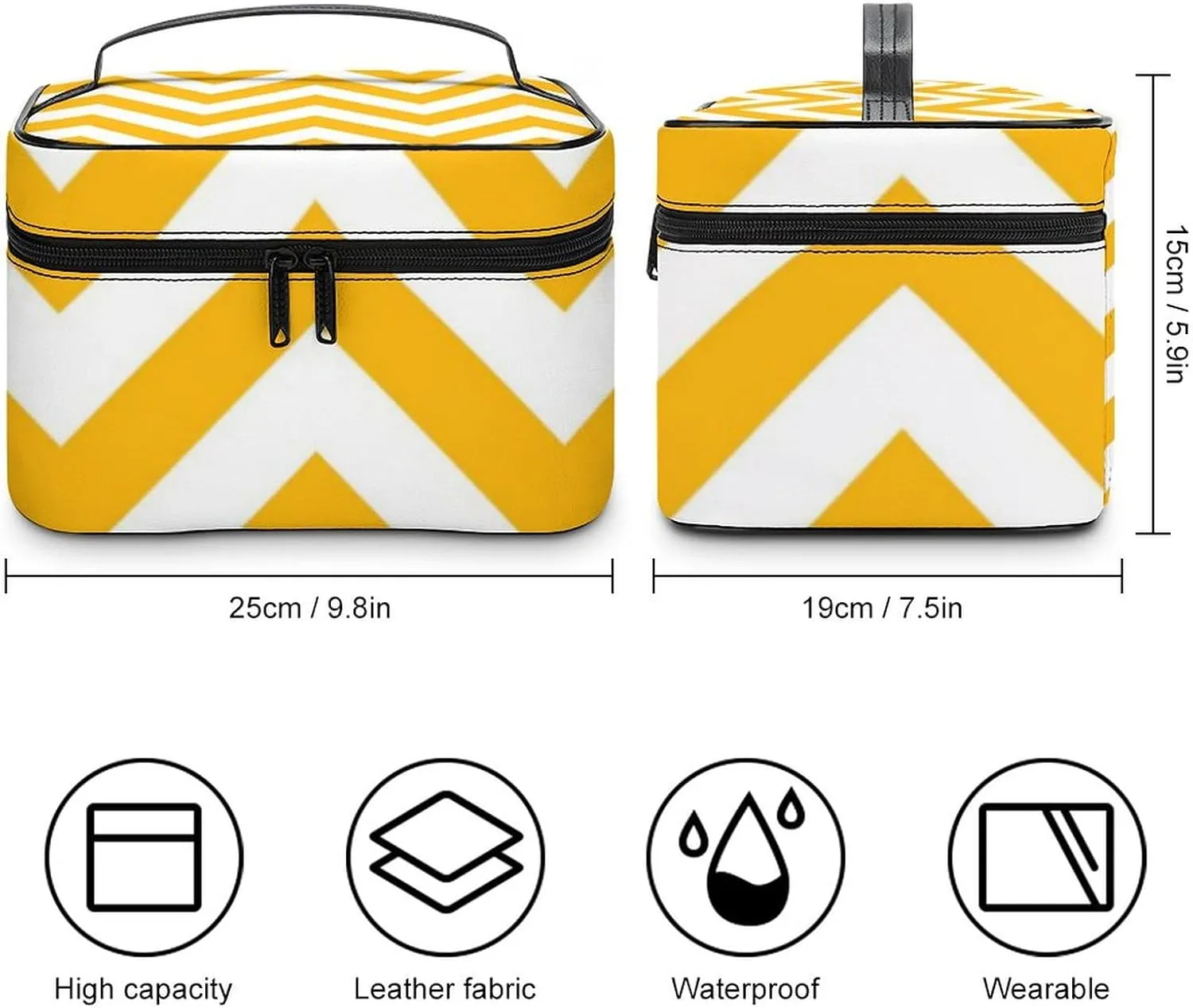 Makeup Bag, Golden White Large Chevron ZigZag Pattern Travel Cosmetic Bag Makeup Organizer Case Large Capacity Portable Zipper Toiletry Bag for Women
