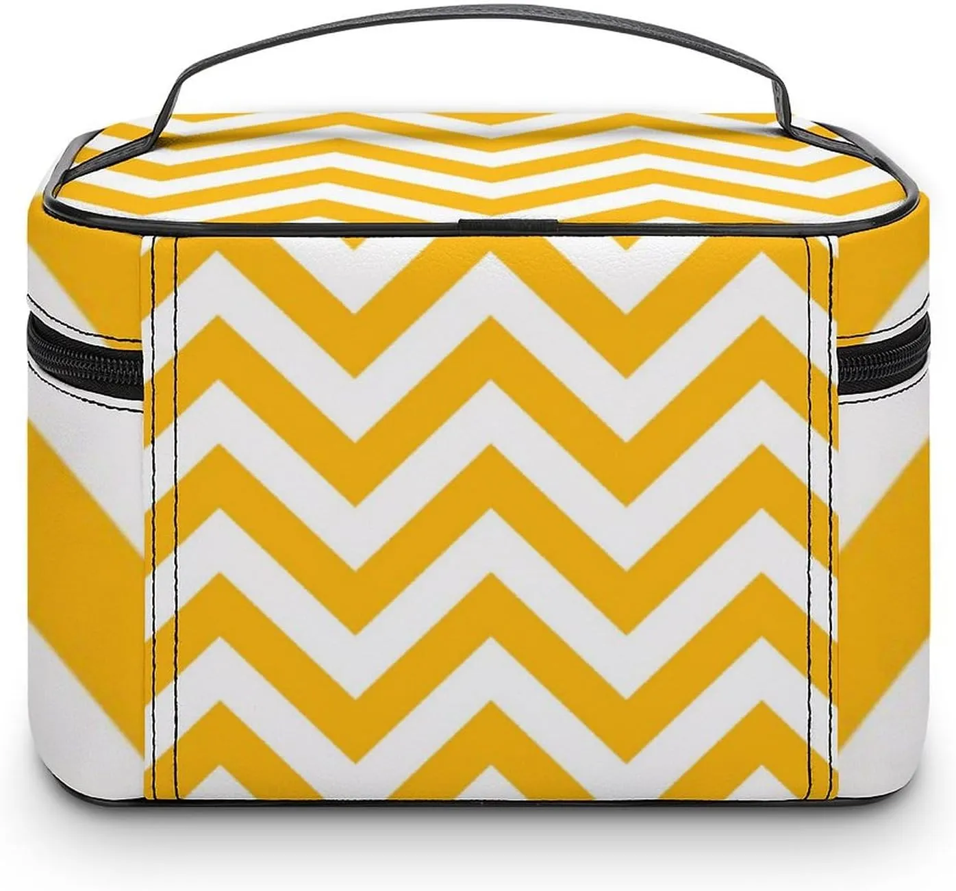 Makeup Bag, Golden White Large Chevron ZigZag Pattern Travel Cosmetic Bag Makeup Organizer Case Large Capacity Portable Zipper Toiletry Bag for Women