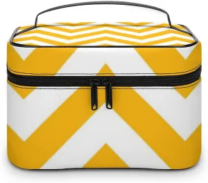 Makeup Bag, Golden White Large Chevron ZigZag Pattern Travel Cosmetic Bag Makeup Organizer Case Large Capacity Portable Zipper Toiletry Bag for Women