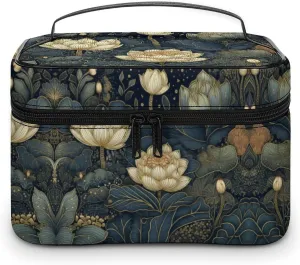 Makeup Bag Intricate Flowers Printed Large Capacity Travel Make Up Bag for Cosmetics Vertical Storage Water-Resistant Leather Toiletry Organizer Skincare Makeup Organizer Bag