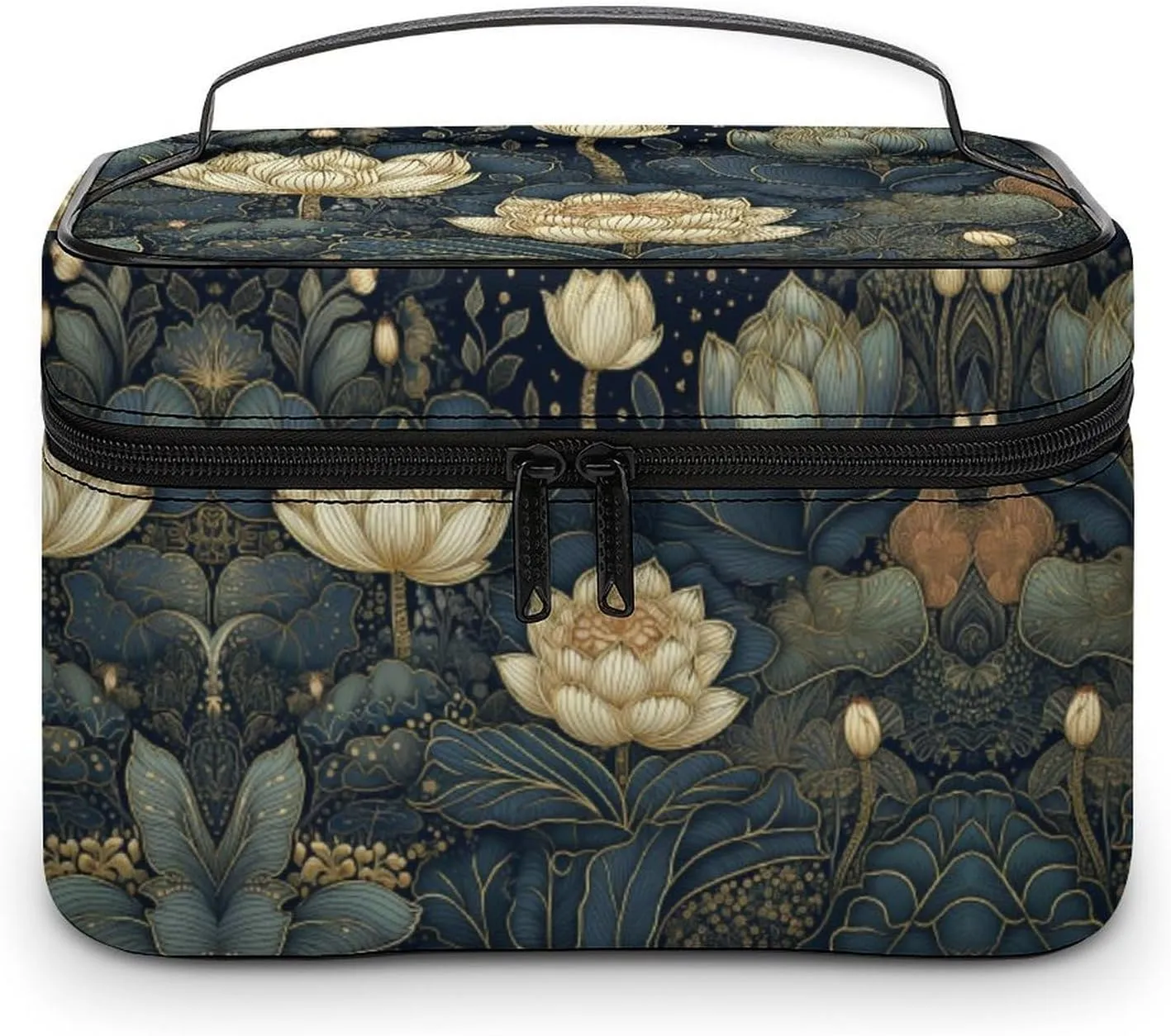 Makeup Bag Intricate Flowers Printed Large Capacity Travel Make Up Bag for Cosmetics Vertical Storage Water-Resistant Leather Toiletry Organizer Skincare Makeup Organizer Bag