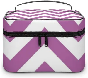 Makeup Bag, Orchid Purple, White Chevron ZigZag Pattern Travel Cosmetic Bag Makeup Organizer Case Large Capacity Portable Zipper Toiletry Bag for Women