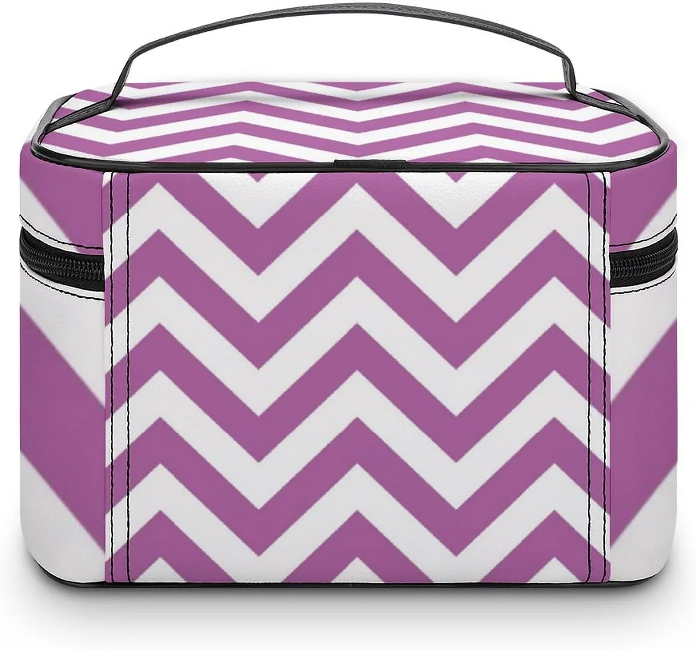 Makeup Bag, Orchid Purple, White Chevron ZigZag Pattern Travel Cosmetic Bag Makeup Organizer Case Large Capacity Portable Zipper Toiletry Bag for Women