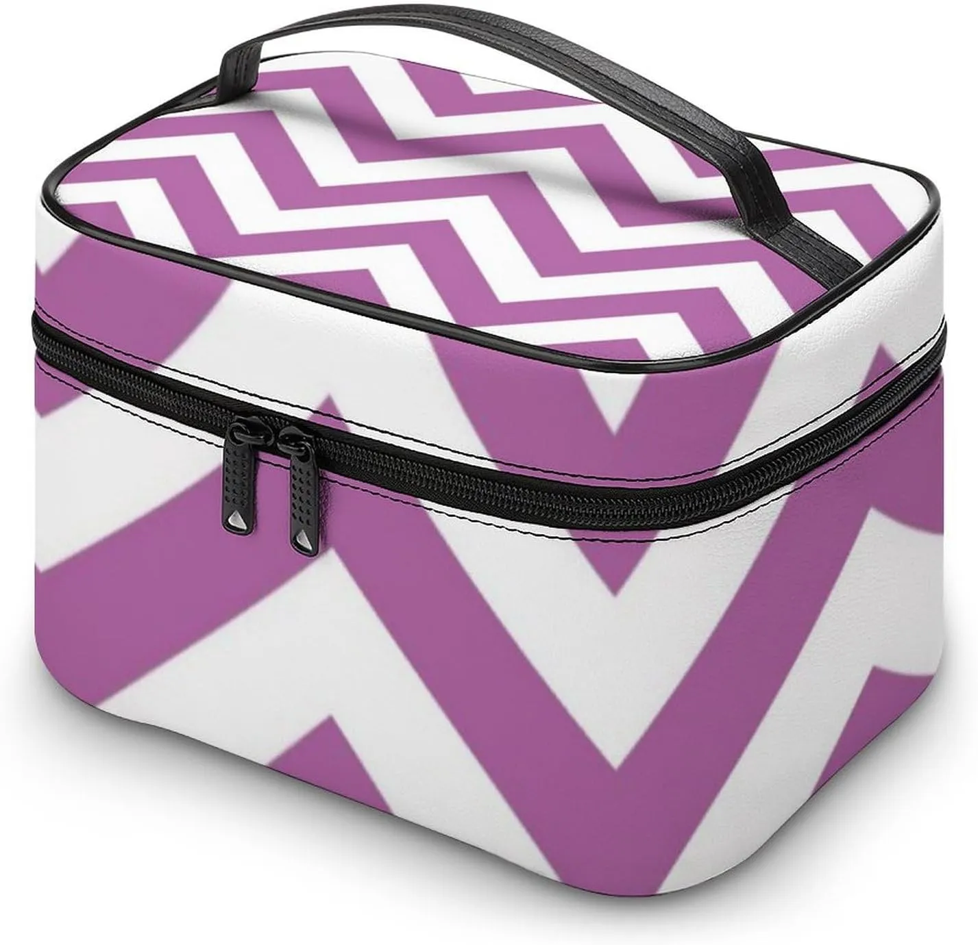 Makeup Bag, Orchid Purple, White Chevron ZigZag Pattern Travel Cosmetic Bag Makeup Organizer Case Large Capacity Portable Zipper Toiletry Bag for Women