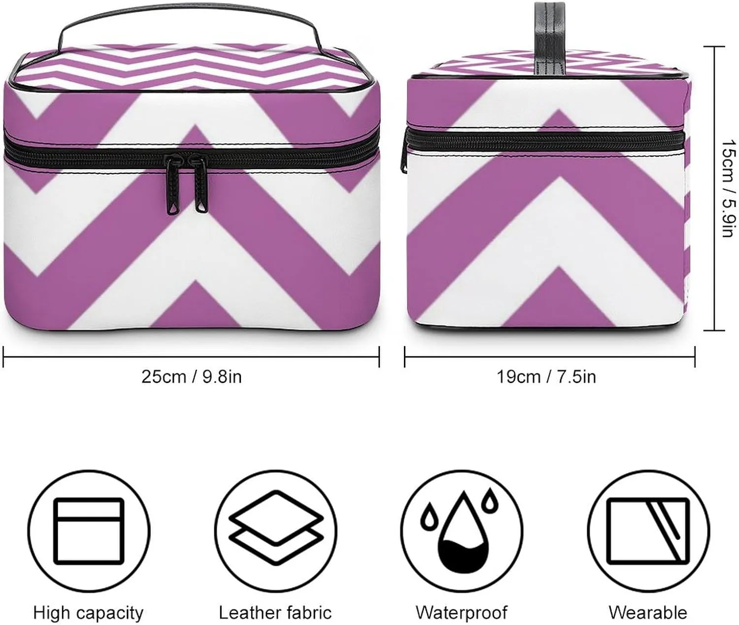 Makeup Bag, Orchid Purple, White Chevron ZigZag Pattern Travel Cosmetic Bag Makeup Organizer Case Large Capacity Portable Zipper Toiletry Bag for Women