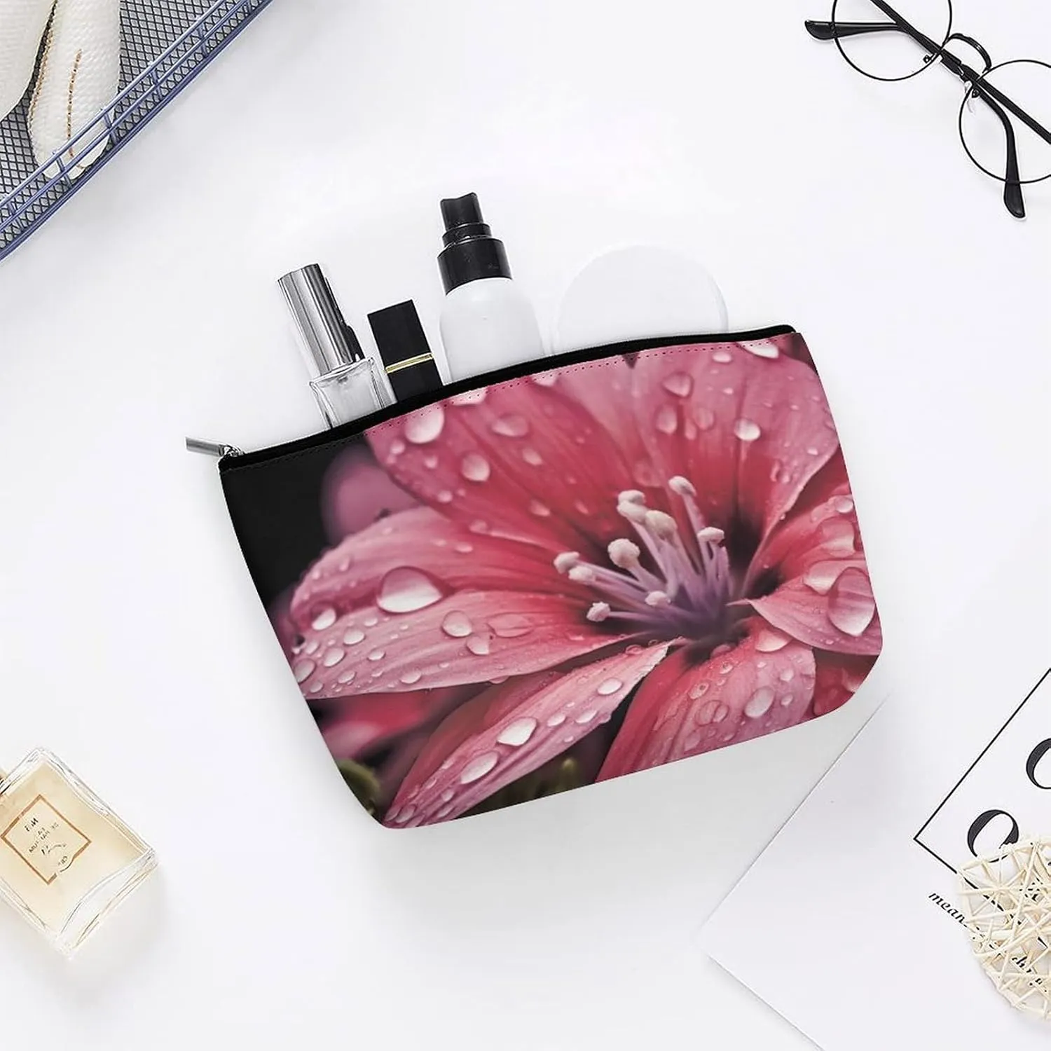 Makeup Bag Travel Cosmetic Bag Portable Flower Toiletry Bag Large Capacity Zipper Pouch Makeup Organizer Case Waterproof Toiletry Pouch for Women Men