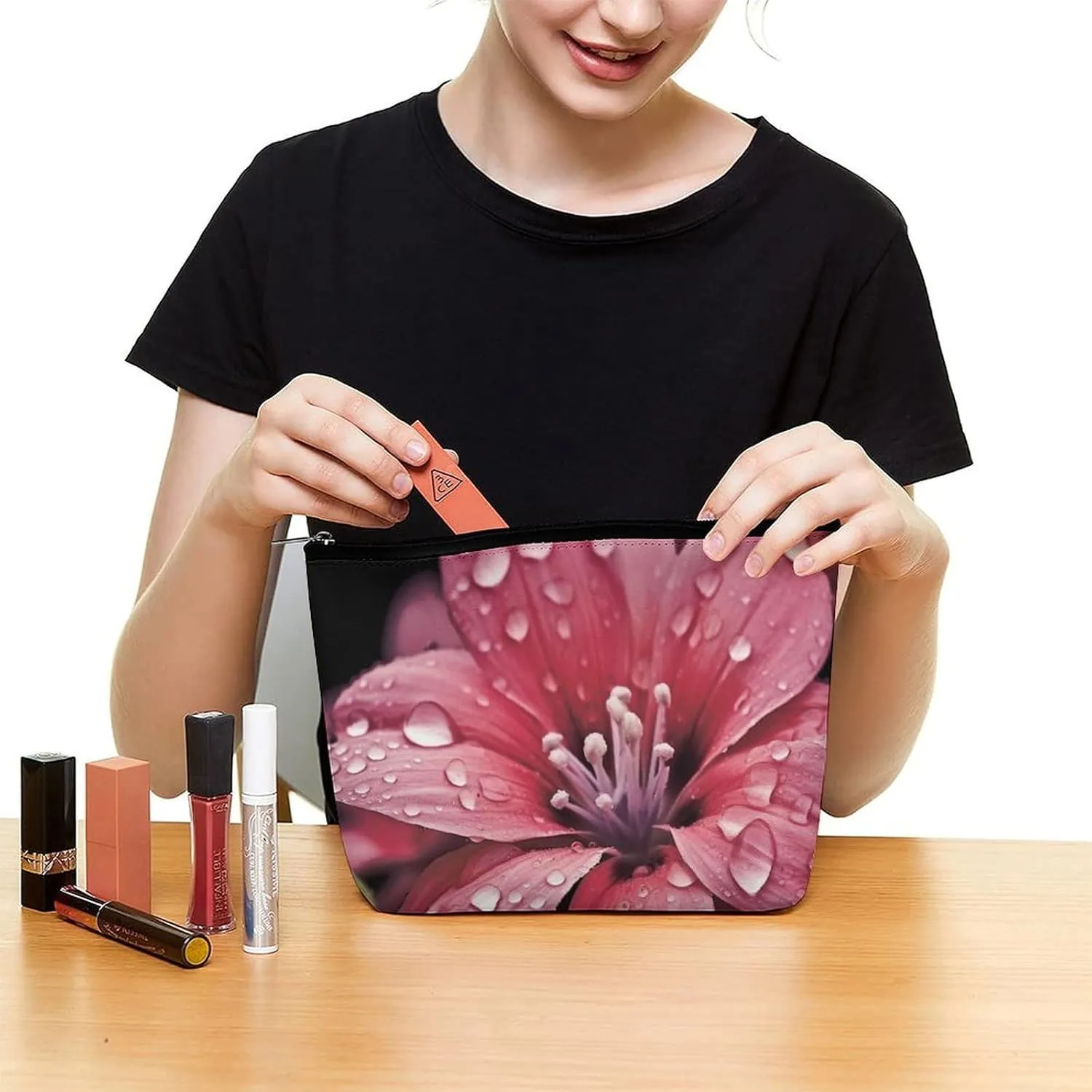 Makeup Bag Travel Cosmetic Bag Portable Flower Toiletry Bag Large Capacity Zipper Pouch Makeup Organizer Case Waterproof Toiletry Pouch for Women Men