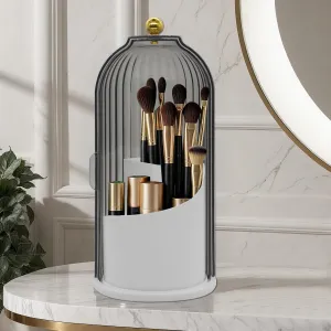 Makeup Brush Holder with Lid Cosmetic Tools Organizer 360 Rotating Waterproof Dustproof Make Up Brushes Storage for Vanity Bathroom Countertop
