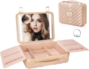 Makeup Case with LED Lighted Mirror, 11.5''x 8.7'' Portable Travel Makeup Organizer, Toiletry Storage Makeup Bag Gift for Lady, DIY Dividers Makeup Box with 5X Magnifying Mirror (Pink)
