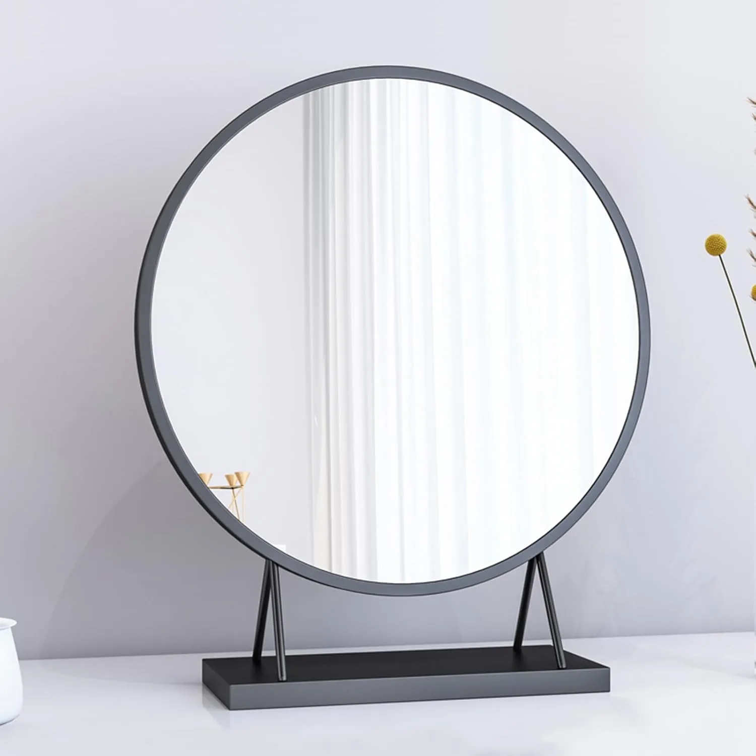 Makeup Mirror,Vanity Tabletop Mirror Countertop Mirror,Bathroom Shaving Mirror, Cosmetic Dressing Table Circle Mirror Dressing Table, Desk, Bathroom, Bedroom(30cm, Black), 1774273