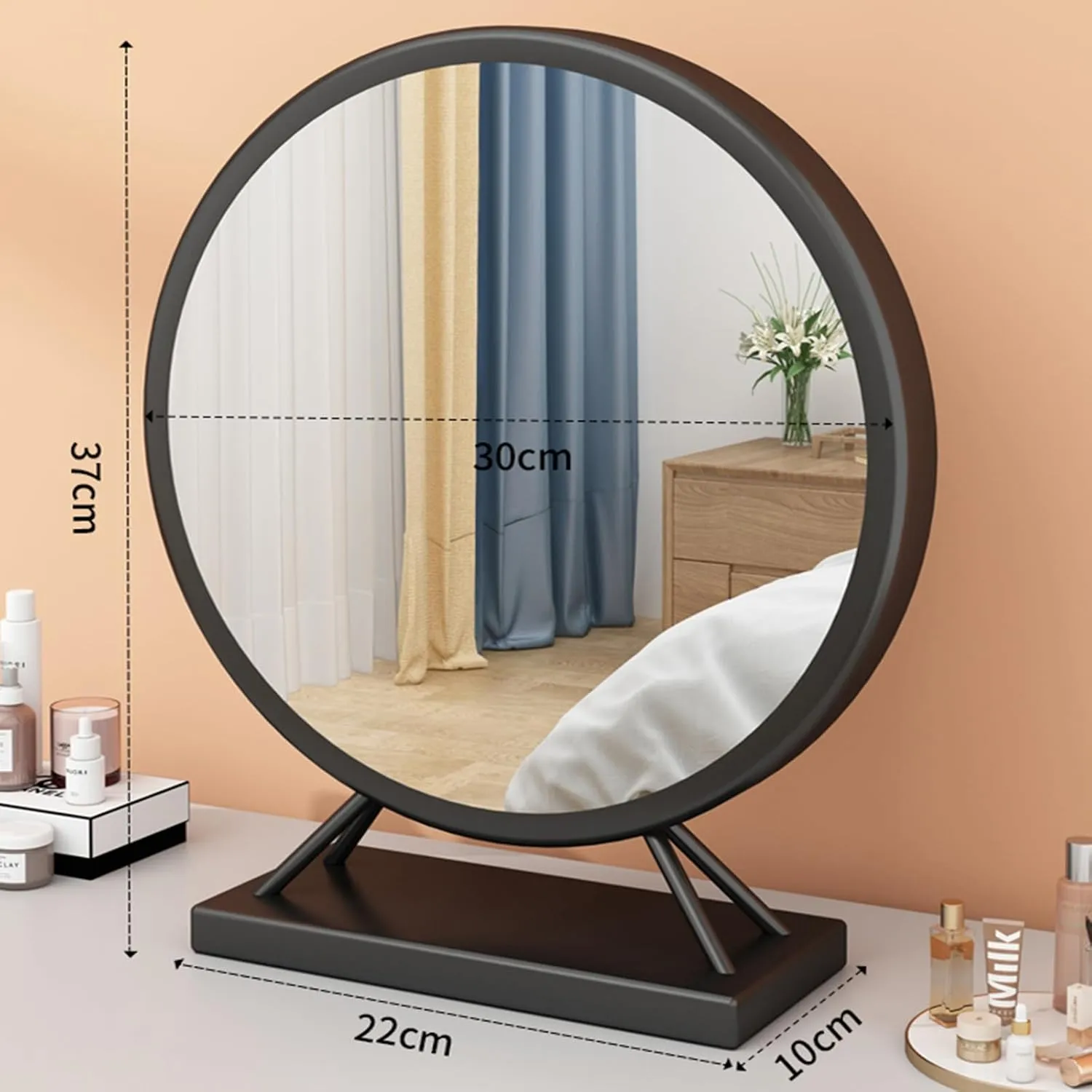 Makeup Mirror,Vanity Tabletop Mirror Countertop Mirror,Bathroom Shaving Mirror, Cosmetic Dressing Table Circle Mirror Dressing Table, Desk, Bathroom, Bedroom(30cm, Black), 1774273